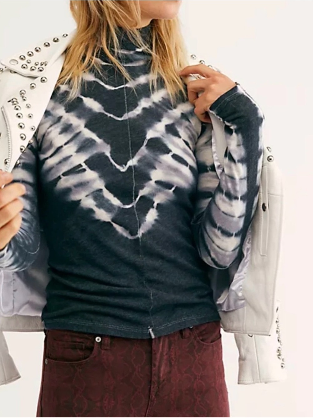 Free People Psychedelic Turtleneck Tie Dye Top Shirt Gray Boho size -XL